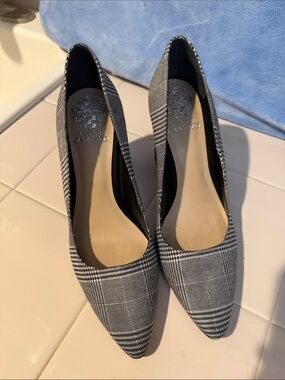 Vince Camuto Black and White Plaid Pointed-Toe Pumps